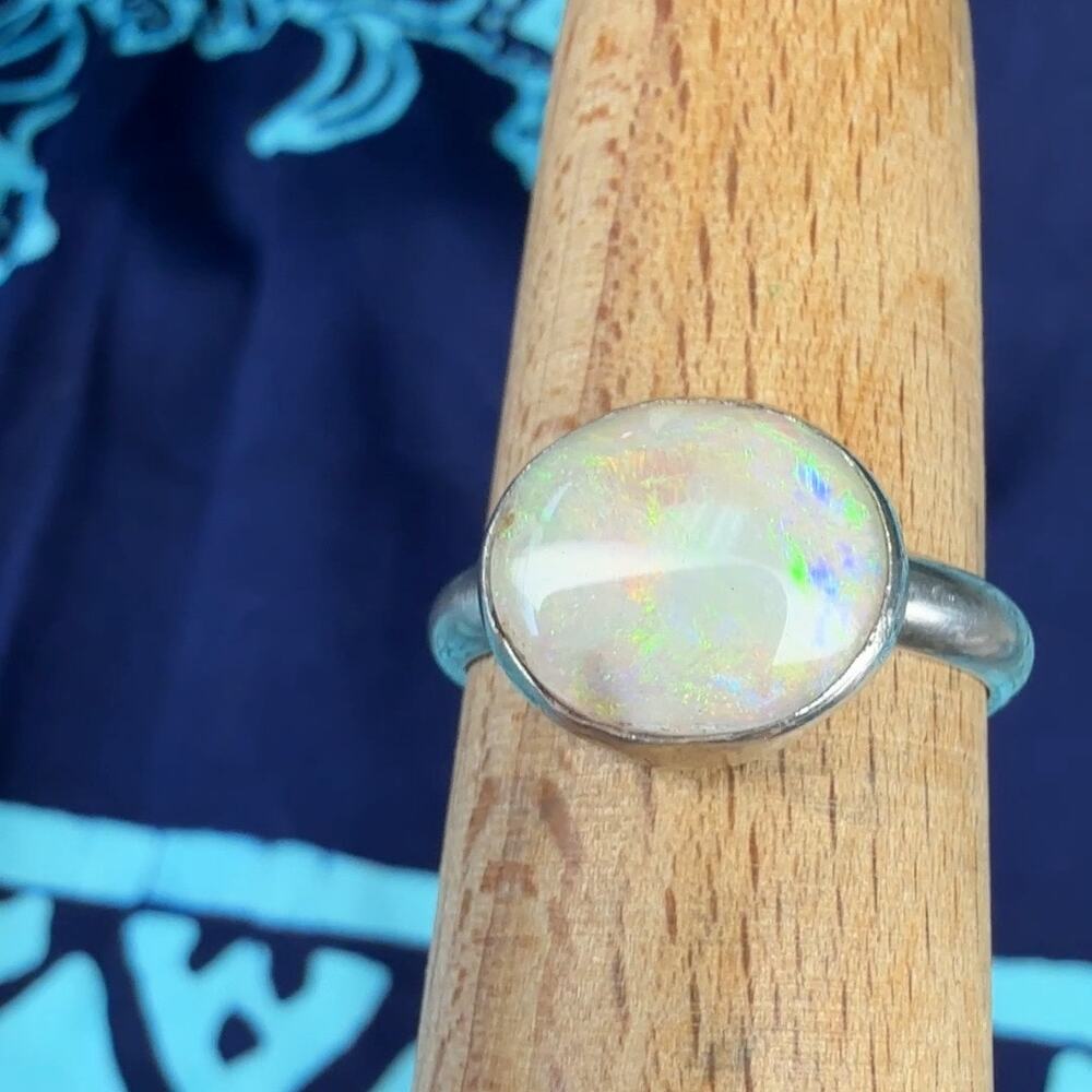 Natural White Opal Sterling Silver Ring – Size 9 – Handmade in Alaska - Picture 3 of 8